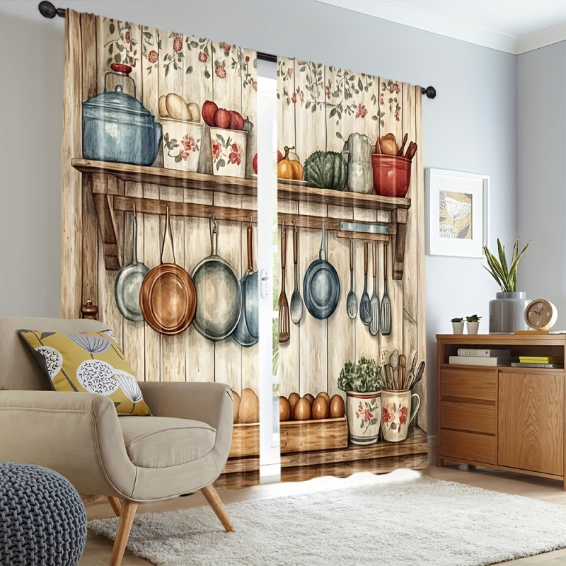 Home Cooking Youtube - VIKAMA 2Pcs Farmhouse Kitchen Curtains Thermal