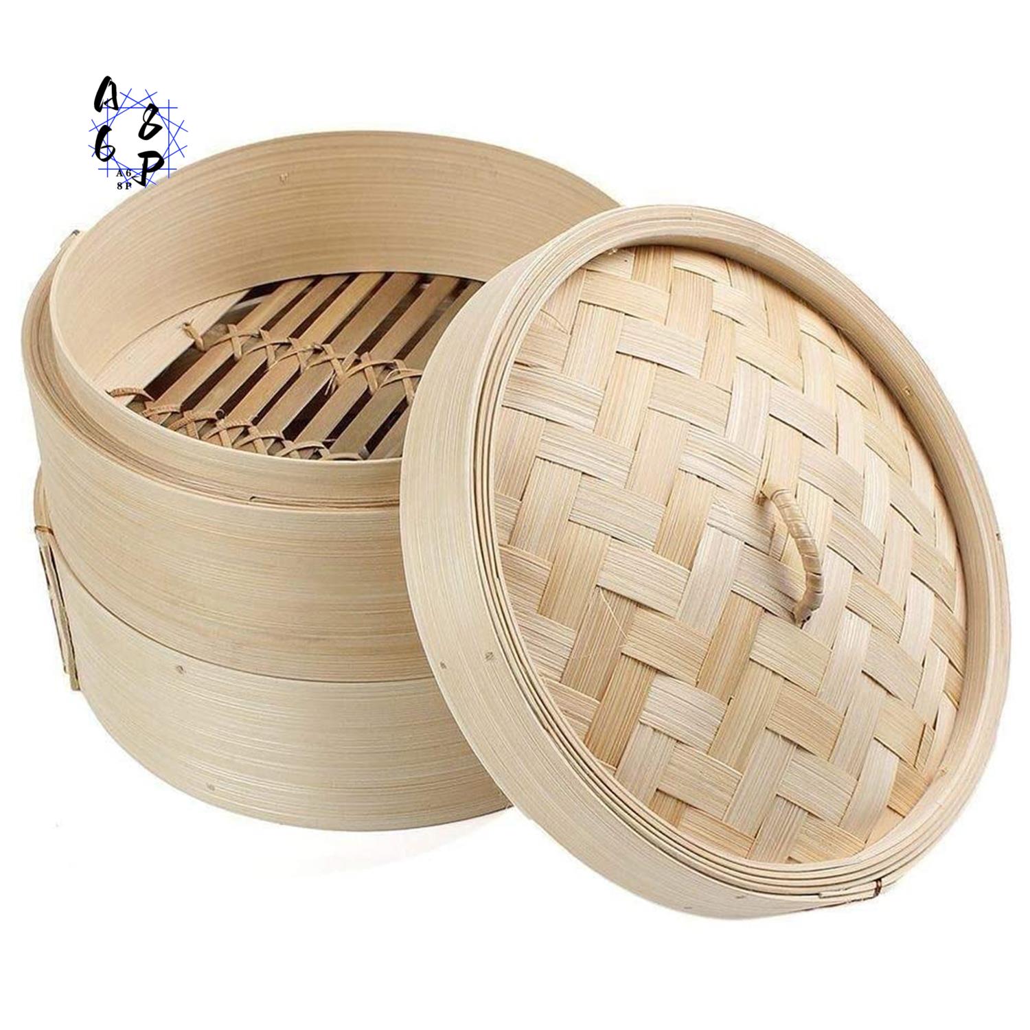 Steamer Bamboo Set - A68P-Bamboo Steamer 2 Tier 8 Inch