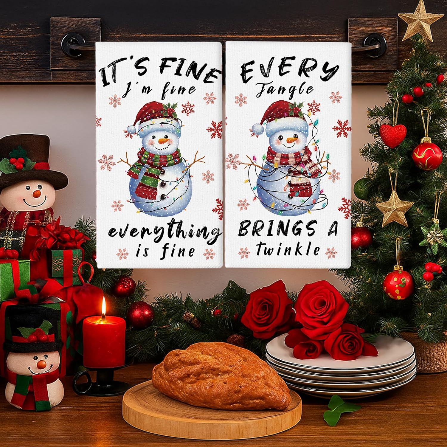 Home Cooking Quotes - 2Pcs, Christmas Snowman Funny Quotes Kitchen