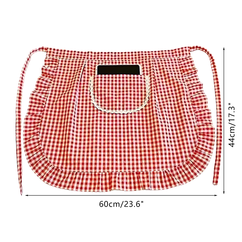 Home Cooking Work - Half Waist Apron Square Check Apron
