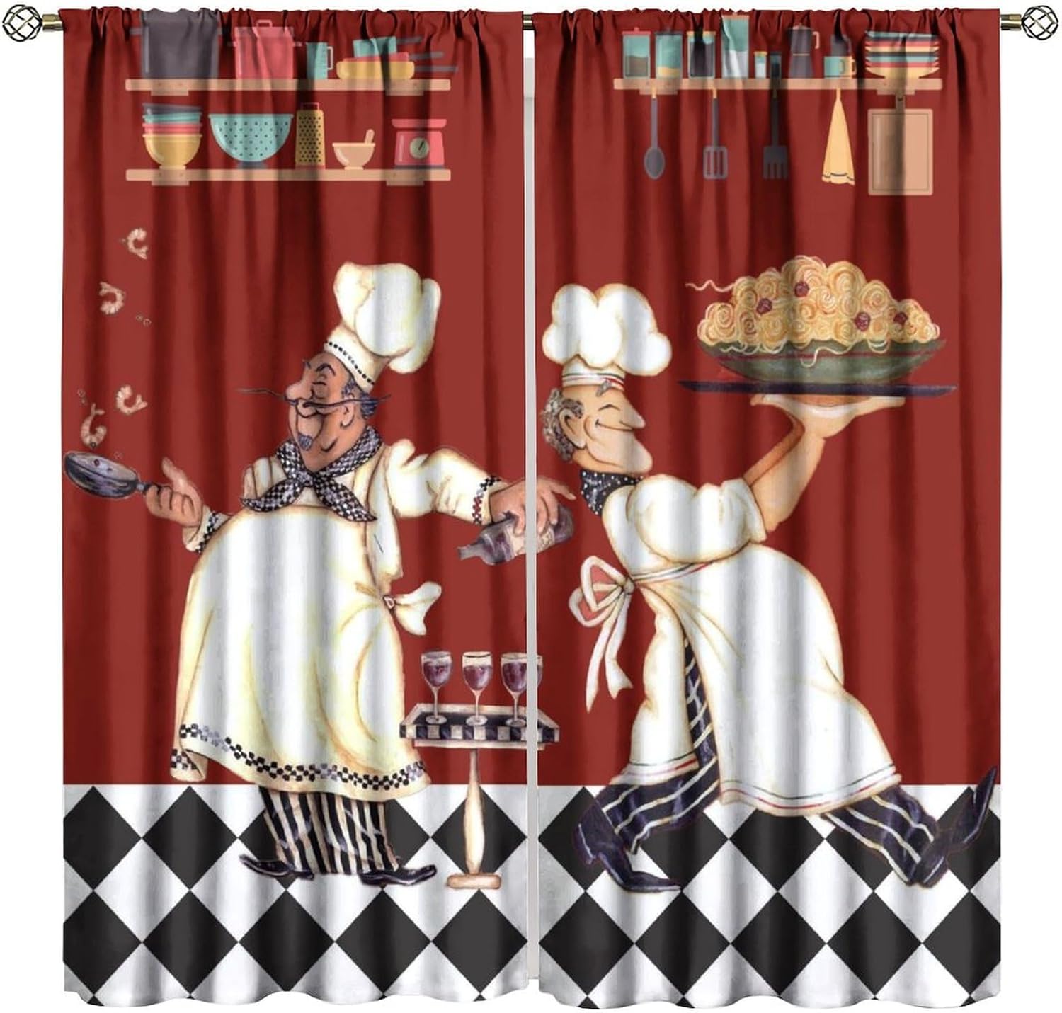 Home Cooking Youtube - Chef Kitchen Curtains, Abstract Funny Cook