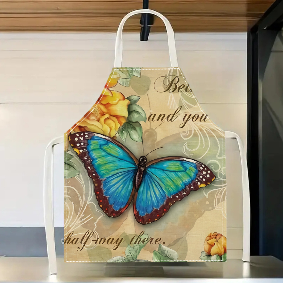 Home Cooking Quotes - 1pc Butterfly Flower Art Apron Inspirational