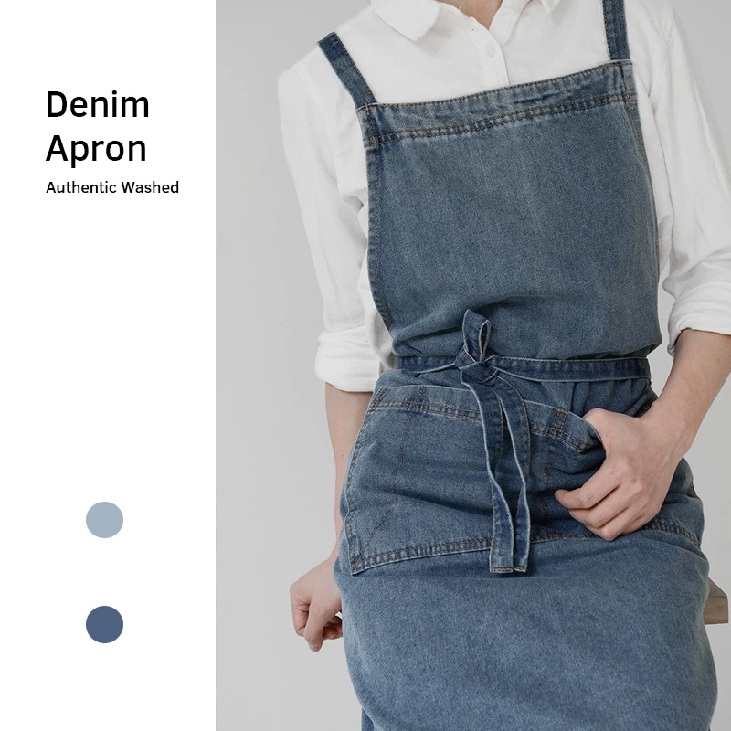 Home Cooking Work - Denim Apron Cotton Korean Canvas Antifouling