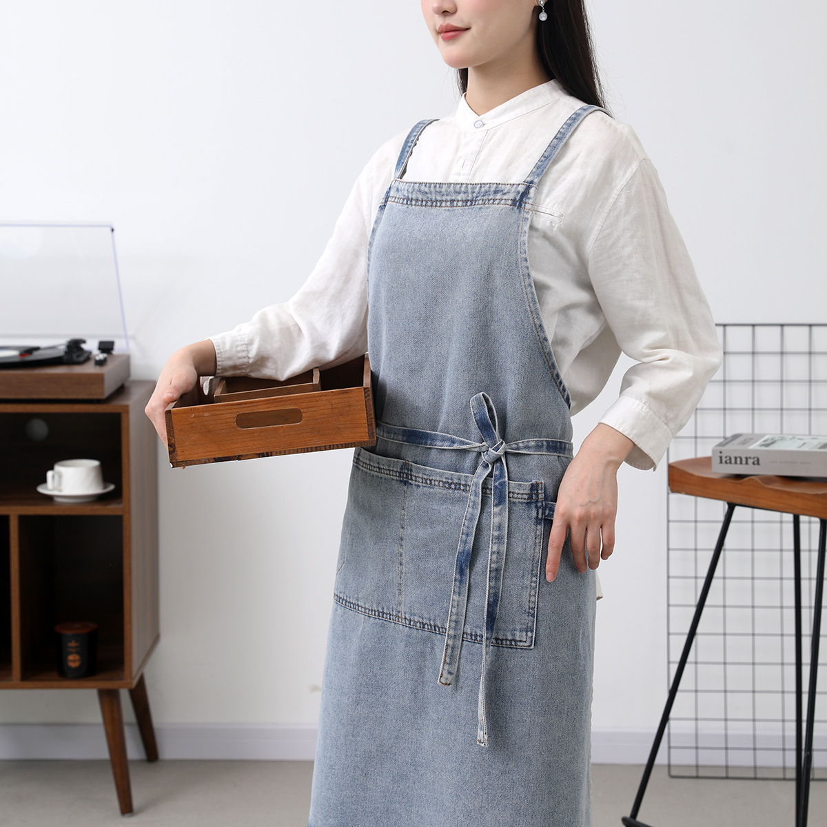 Denim Apron Cotton Korean Canv - Home Cooking Work ulasan dan harga
