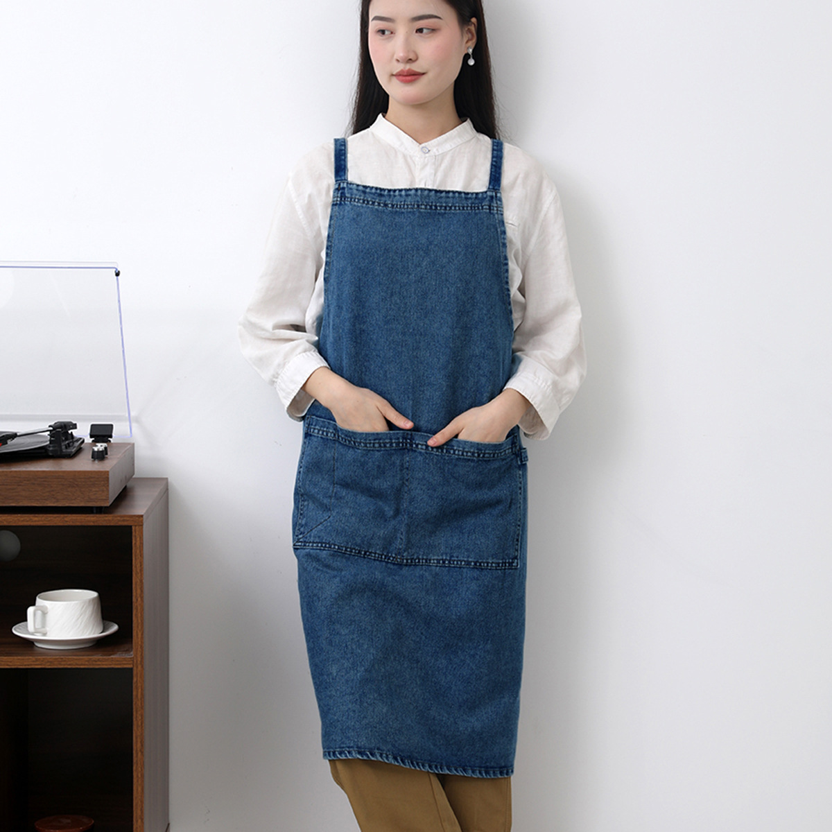 Denim Apron Cotton Korean Canv - Home Cooking Work ulasan dan harga