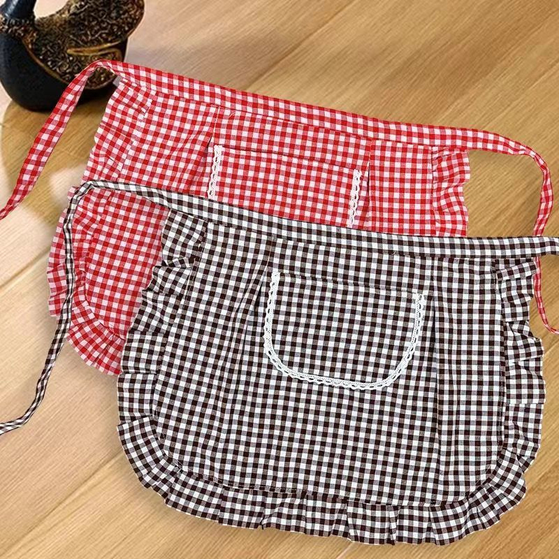 Half Waist Apron Square Check  - Home Cooking Work ulasan dan harga