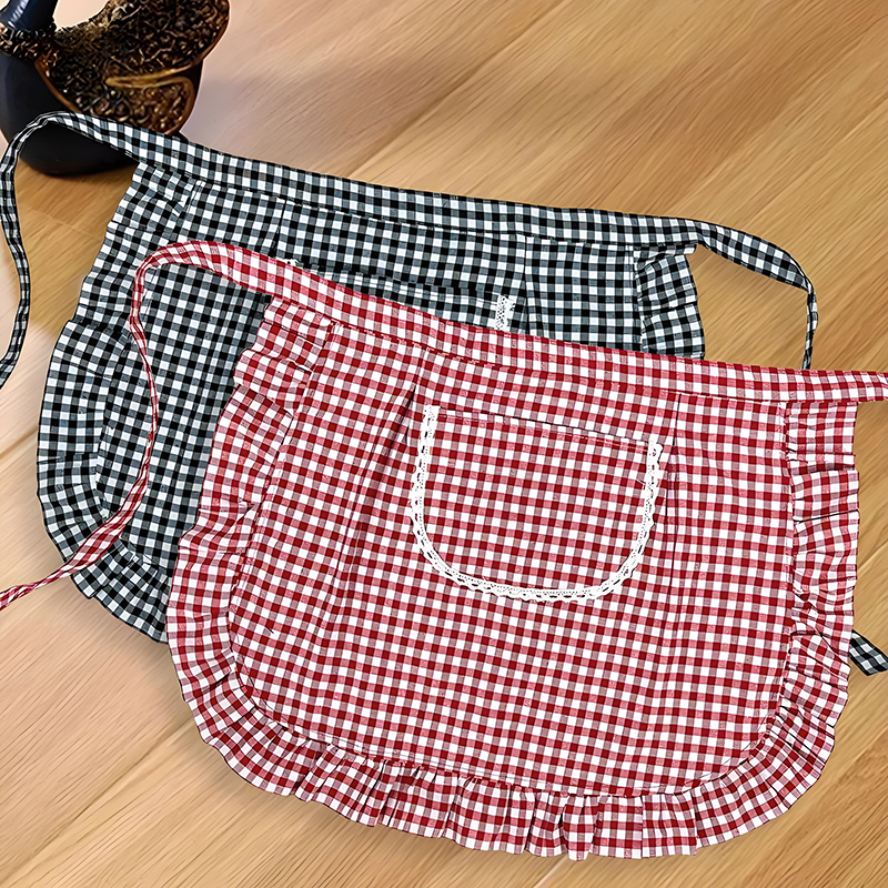 Half Waist Apron Square Check  - Home Cooking Work ulasan dan harga