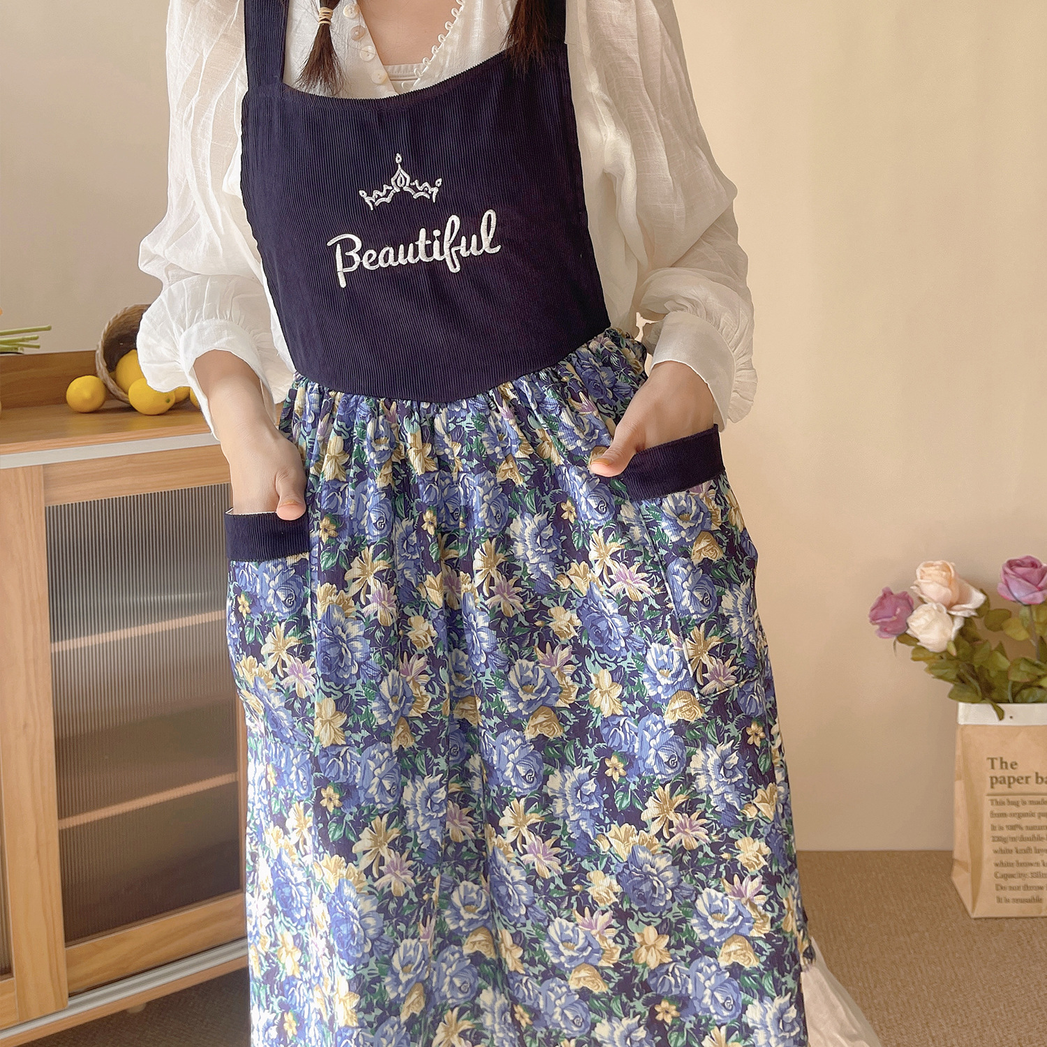 Corduroy apron beautiful for w - Home Cooking Work ulasan dan harga